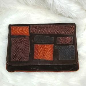 Vintage Carson Pirie Scott Brown Suede Leather Clutch Italy 90s Chic Bag